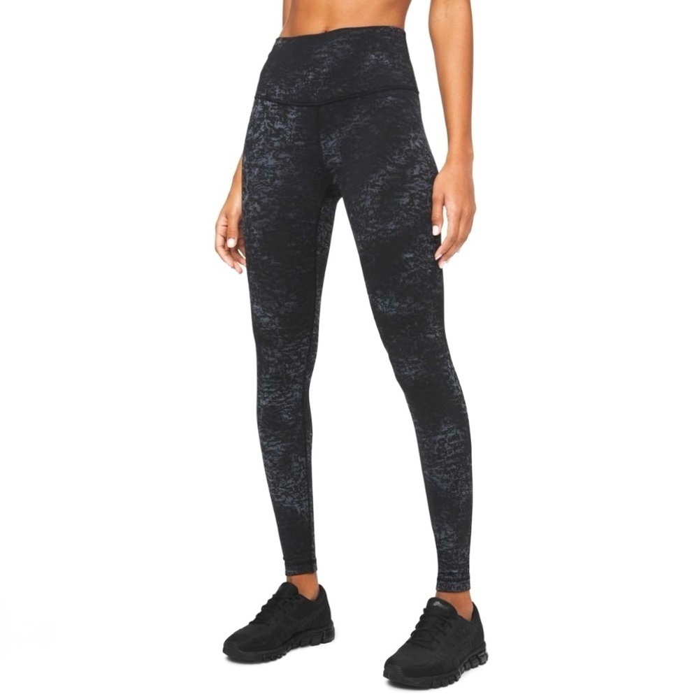 Lululemon Wunder Under High-Rise Legging 28" Black & Blue Jacquard Luxtreme Sz 8